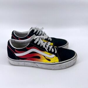 Vans Old Skool Flame Wall Black‎ Red Yellow White Skate Shoes Sneakers Mens 9